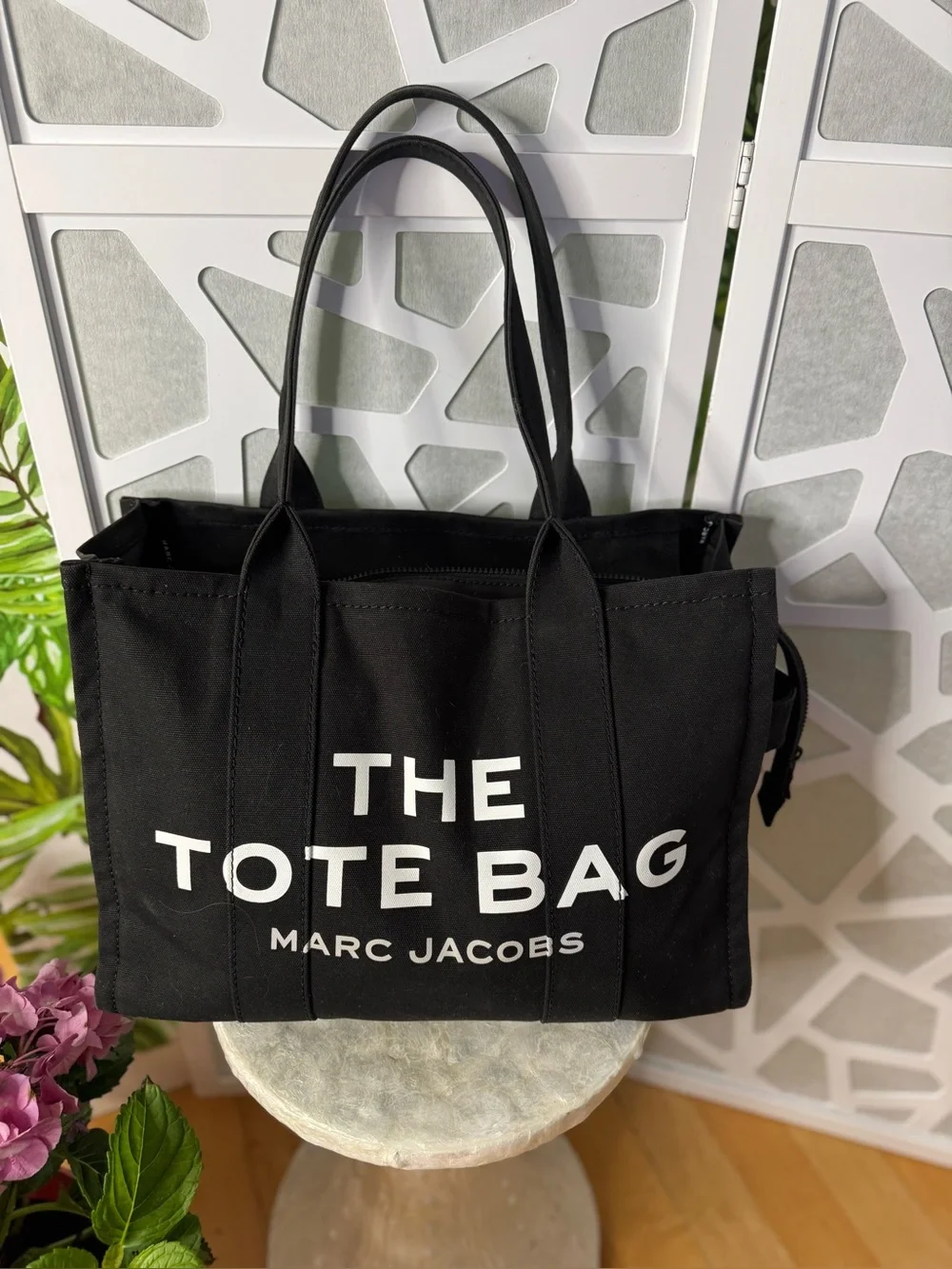 Marc Jacobs Black Canvas 'The Tote Bag' with White Logo